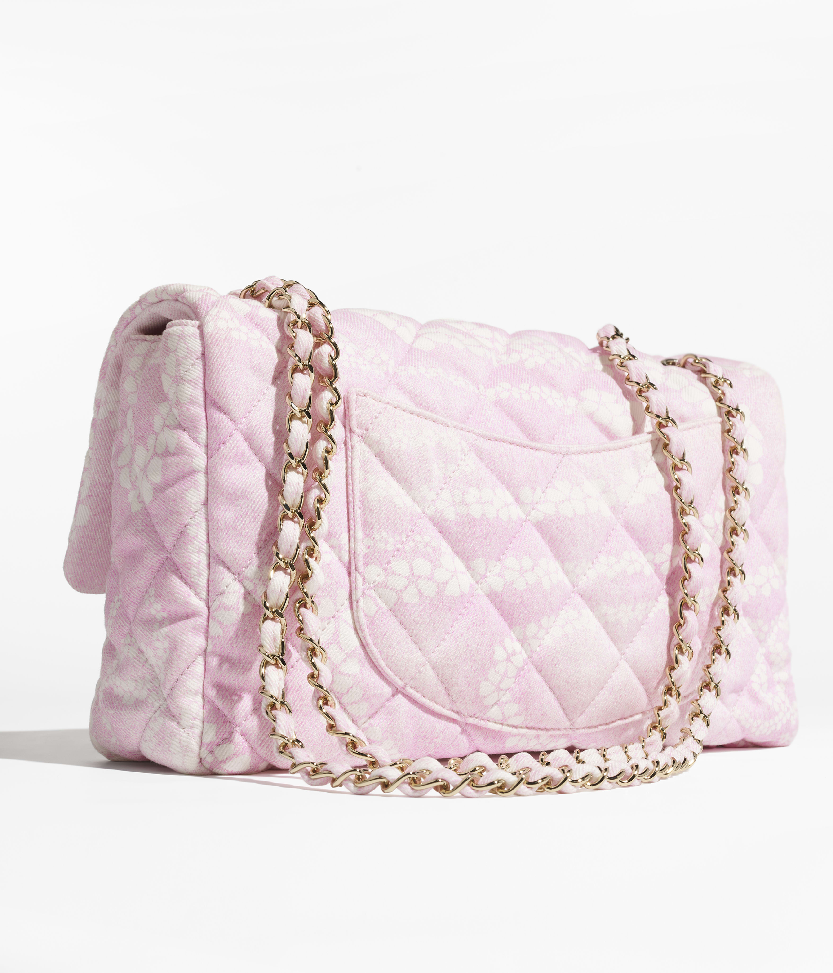 Maxi borsa - Rosa chiaro & bianco - Denim stampato & metallo effetto dorato - vista artistica 4